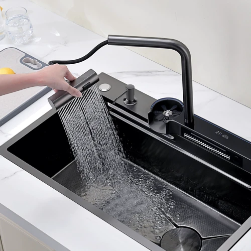 Кухонная мойка Lefton Two Outlets Waterfall Faucet Kitchen Sink with Digital Temperature Display & LED Lighting-KS2208: Тип монтажа Врезная