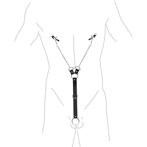 Зажимы для сосков с фиксацией на мошонке Nipple Clamps for Men