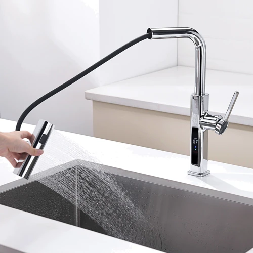 Смеситель для кухни Lefton Waterfall & Pull-Out Kitchen Faucet with Temperature Display-KF2209 Chrome: Вес, кг 2.5