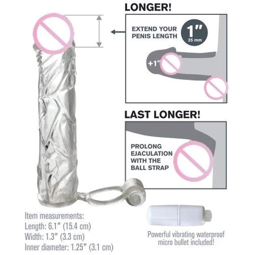 Вибронасадка для увеличения члена Fx Vibrating Super Sleeve, +2,5 см