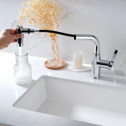 Смеситель для раковины Lefton Single-Hole Waterfall & Pull-Out Liftable Bathroom Faucet-BF2209 Chrome фото 9
