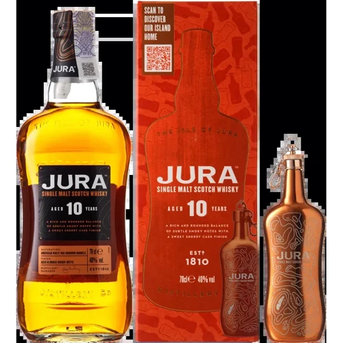 Виски Isle of Jura 10 лет выдержки 0.7 л + фляга, подарочный набор (BWR3897)