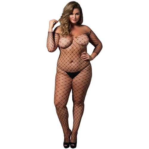 Бодистокинг Leg Avenue Off the shoulder bodystocking Black Queen Size