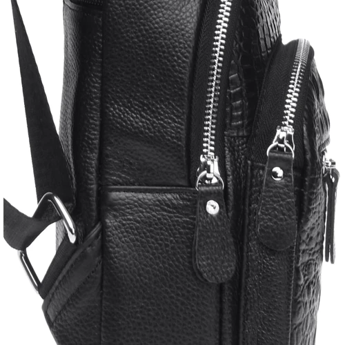 Чоловіча сумка-слінг Borsa Leather чорна (K1142-black): Фактура Тиснення, матова, Зерниста