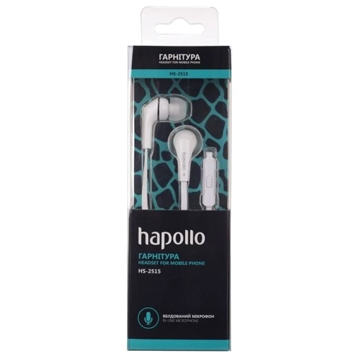 Наушники Hapollo HS-2515 White: Тип конструкции вакуумные