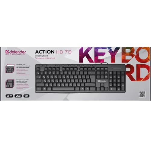 Клавиатура Defender Action HB-719 Black (45719): Интерфейс подключения USB