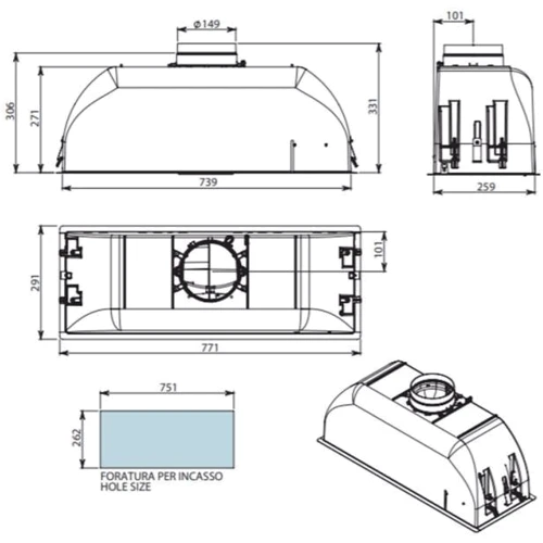 Вытяжка Falmec Gruppo Incasso 70 800 (CGIW70.E11P2#ZZZI491F): Тип монтажа Встраиваемый