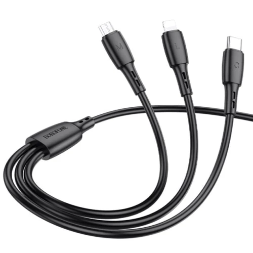 Кабель Borofone USB Cable to Micro USB/Lightning/Type-C 1m Black (BX71): Тип USB Cable - microUSB