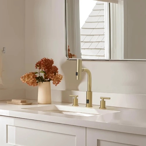Смеситель для раковины Lefton Two-Handle Widespread Waterfall & Pull-Out Bathroom Faucet with Temperature Display-BFWS2401 Brushed Gold: Вид монтажа Врезной