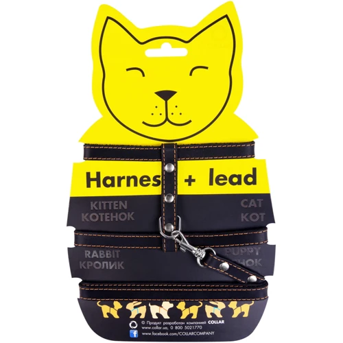 

Шлея кошачья Collar с поводком кожаная 12 мм 105 см черная (05461)