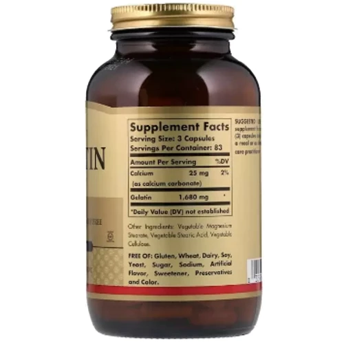 Solgar Natural Gelatin with Calcium Carbonate 1680 mg Солгар Желатин 250 капсул: Тип Желатин