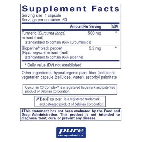 Pure Encapsulations Curcumin with Bioperine® 500 mg 60 caps Куркумин с биоперином (PE-01073)