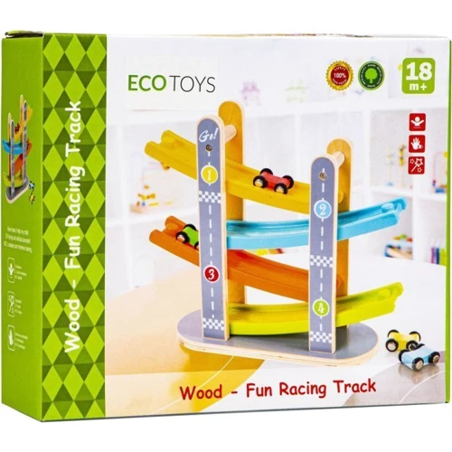 Деревянный скоростной спуск Ecotoys с машинками (SAWT093-3)