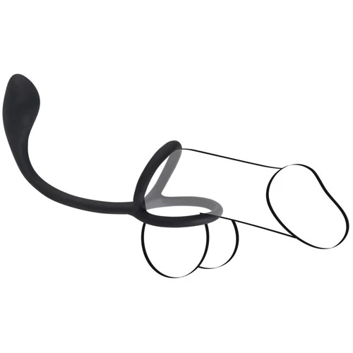 Эрекционное кольцо с анальной пробкой Black Velvets Cock & Ball Ring + Plug