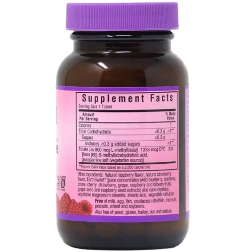 Bluebonnet Nutrition Earth Sweet Chewables Метилфолат B9 800 мкг смак малини 90 жувальних таблеток: Тип Витамин B