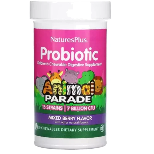Natures Plus Animal Parade Пробиотик для детей 7 млрд КОЕ, вкус ягод 30 жевательных таблеток