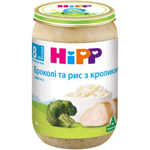 Пюре HIPP кролик с рисом и брокколи, 220гр (9062300110415)
