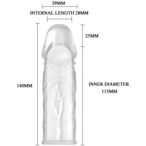 Насадка на член LYBAILE Super Silikon Penis Sleeve Clear, 14 см