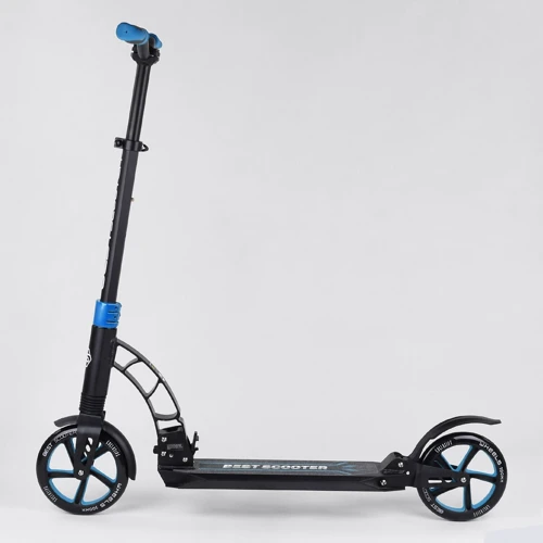 Самокат двоколісний Best Scooter з PU колесами і 2 амортизаторами Black / Blue (100073): Конструкція рами складна