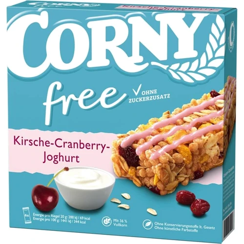 Упаковка злаковых батончиков Corny без сахара с вишней и клюквой 6х20 г (4011800570217)