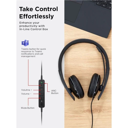 Наушники Lenovo Wired ANC Gen 2 Black (4XD1M45627): Тип крепления оголовные