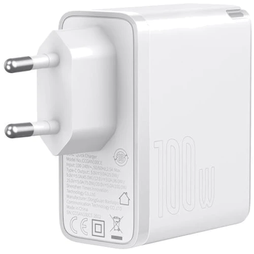 Зарядний пристрій Baseus Wall Charger GaN2 100W White with USB-C Cable (TZCCGAN-L02): Особливості Быстрая зарядка, USB-C
