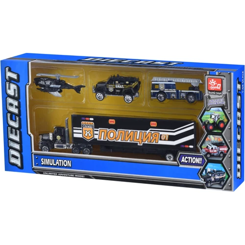 Набор машинок Same Toy Diecast грузовик с полицейским транспортом (SQ80958-3Ut)