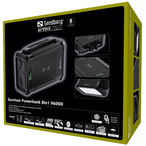 Внешний аккумулятор Sandberg Power Bank 96000mAh Survivor PD Black (420-78): Емкость батареи, мАч 96000