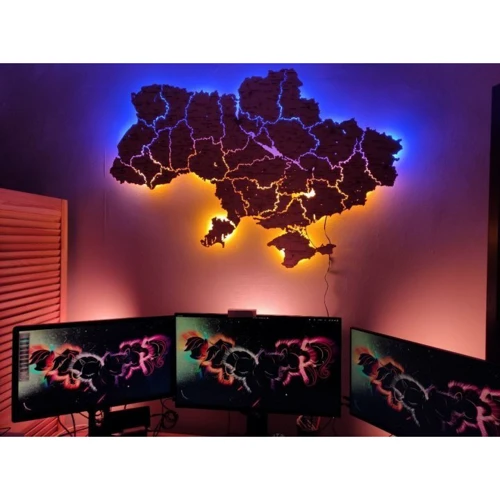 Карта Украины из фанеры с LED подсветкой Nevet RGB сине-желтый Пульт управления 150х100 см (0001206): Производитель Nevet