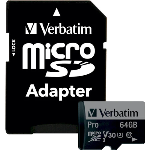 Карта памяти Verbatim 64GB microSDXC Class 10 UHS-I U3 A2 V30 PRO + adapter (47042)