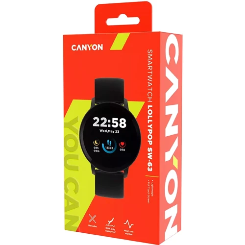 Смарт-часы Canyon Lollypop SW-63 Black: Фитнес-функции Секундомер, Подсчет калорий, Пульсометр, Шагомер