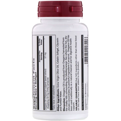 Solaray Oregano Oil, 70% Carvacrol, 60 Softgels (SOR41349): Форма випуску капсули