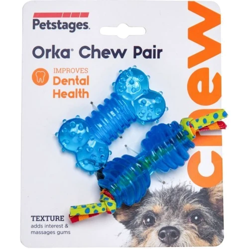Набір іграшок для собак Petstages Orka Chew Pair Blu Кісточка та гантель міні блакитний (pt234) фото 2
