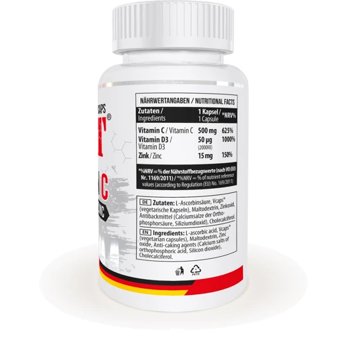 MST Vitamin C 500 + D3 2000 IU + Zink Витамин С + D3 + Цинк 100 вегакапсул: Форма выпуска Капсулы