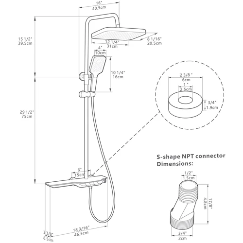Душевая система Lefton Thermostatic Shower System with Rainfall Showerhead & Digital Temperature Display-RSS2301 Chrome фото 10