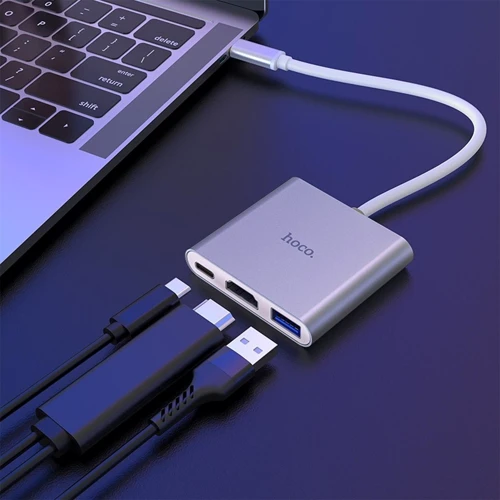 Адаптер Hoco Adapter HB14 USB-C to USB3.0+HDMI+USB-C PD Silver фото 5