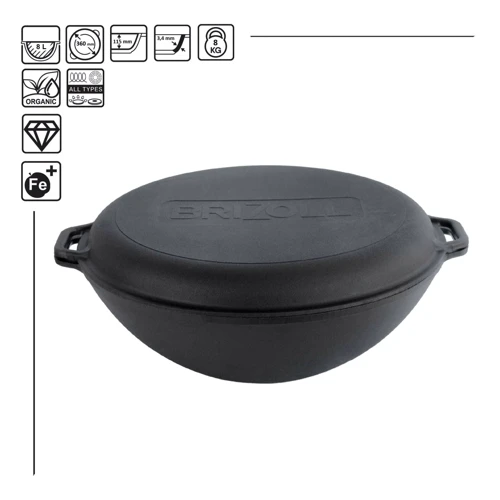 Brizoll WOK чугунная с крышкой-сковородой 36 см (W36): Тип сковороды ВОК