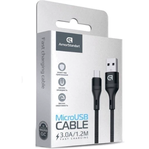 Кабель ArmorStandart USB Cable to microUSB 3A 1.2m Black (ARM64038): Тип USB Cable - microUSB