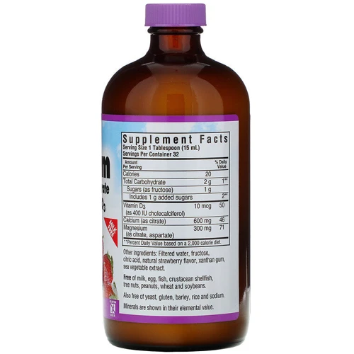Bluebonnet Nutrition, Liquid Calcium, Magnesium Citrate Plus Vitamin D3, Natural Strawberry Flavor, 16 fl oz (472 ml) (692): Тип Магний + Кальций