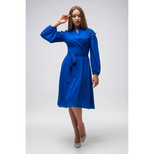 Платье FLFashion Иллюзия ТПИ 2773 48 синее повседневное удлиненное миди: Длина рукава Длинный