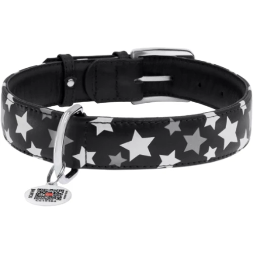 Ошейник WAUDOG Glamour с узором "Звездочка" 35 мм 46-60 см черный с QR паспортом (35881): Цвет черный