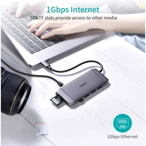 Адаптер Choetech Adapter 9-in-1 USB-C to USB-C+3xUSB+HDMI+SD+RJ45+VGA Gray (HUB-M15) фото 6