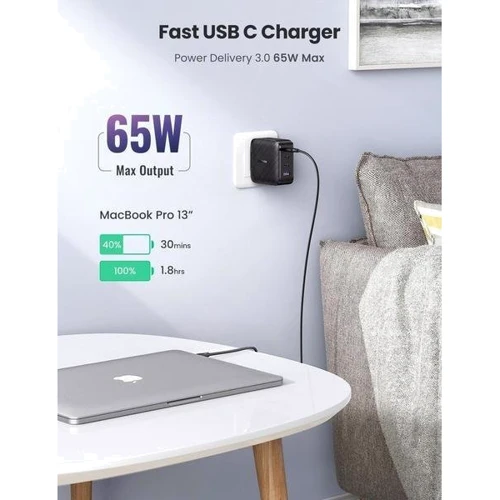 Зарядний пристрій Ugreen Wall Charger 3хUSB-C+USB CD224 GaN 65W Black (70774): Кабель в комплекті отсутствует