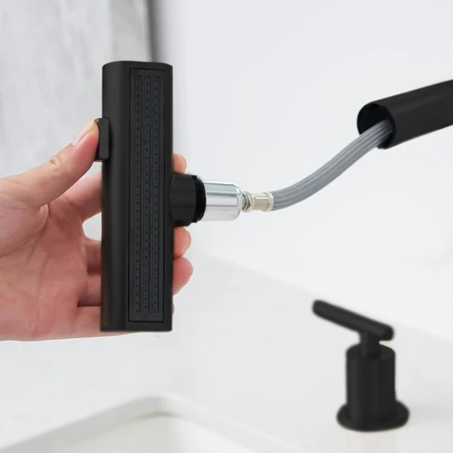 Смеситель для раковины Lefton Two-Handle Widespread Waterfall & Pull-Out Bathroom Faucet with Temperature Display-BFWS2401 Matt Black: Термостат Нет