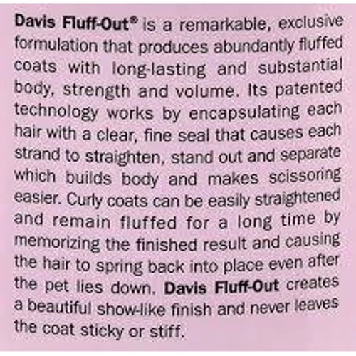 Davis Fluff Out ДЭВИС ФЛАФ АУТ средство для укладки шерсти собак и котов, спрей , 3.8 л.: Тип средства Кондиционеры