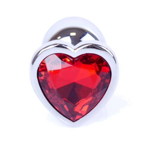 Анальная пробка с кристаллом Jewellery Silver Heart PLUG Red