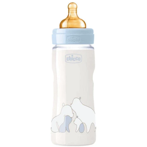 Бутылочка для кормления пластиковая Chicco Original Touch с латексной соской 4м+ 330 мл Голубая (27634.20)