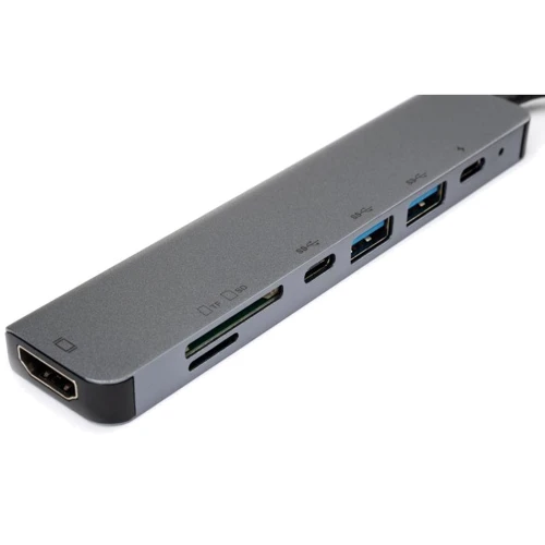 Адаптер Vinga Adapter USB-C to 2xUSB-C + HDMI + 2xUSB + SD / TF Grey (VCPHTC7AL): Інтерфейс підключення USB-C