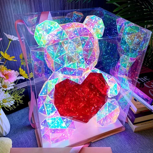 Светодиодный ночник мишка с красным сердцем в подарочной коробке 30 см UFT LP1 Bear: Вид Животное