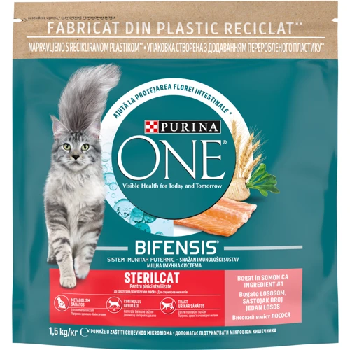 Сухой корм Purina ONE Sterilised для стерилизованных кошек с лососем и пшеницей 6х1.5 кг (12425112)